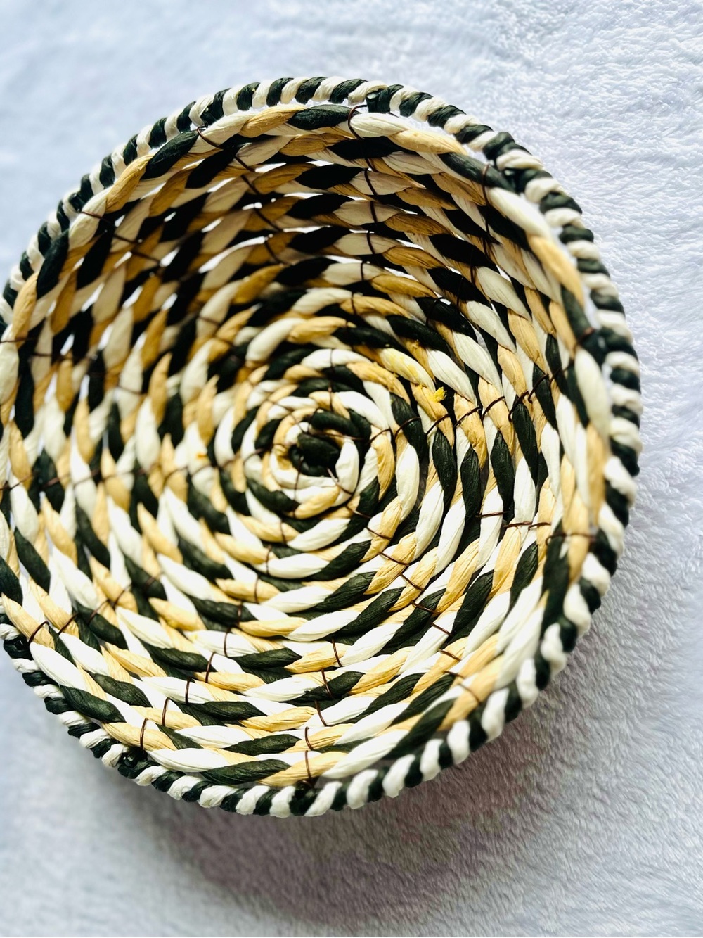 Handwoven Natural, White & Black- Wicker & Wire Decorative Basket - Home Accents